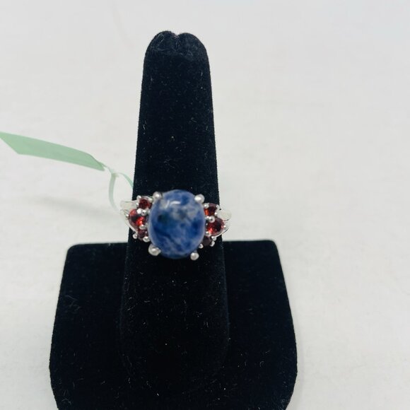 Karis Oval Sodalite Mozambique Garnet Ring Size 8 in Platinum Bond Brass 5018 - Picture 2 of 7